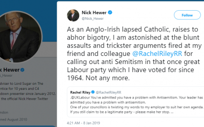 Nick Hewer's tweet defending Rachel Riley