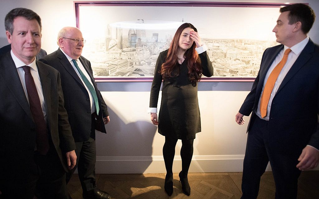 Luciana Berger stands with other Labour MPs, (left to right) Chris Leslie, Mike Gapes and Gavin Shuker, following a press conference at County Hall in Westminster, London, where they, Chuka Umunna, , Angela Smith and Ann Coffey, resigned from the party to create a new Independent Group in the House of Commons, in the most significant split in British politics since the breakaway of the Social Democratic Party in the 1980s. PRESS ASSOCIATION Photo. Picture date: Monday February 18, 2019. See PA story POLITICS Labour. Photo credit should read: Stefan Rousseau/PA Wire