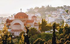 View of the Church St. Paul and Thessaloniki city at sunset View of the Church St. Paul and Thessaloniki city at sunset