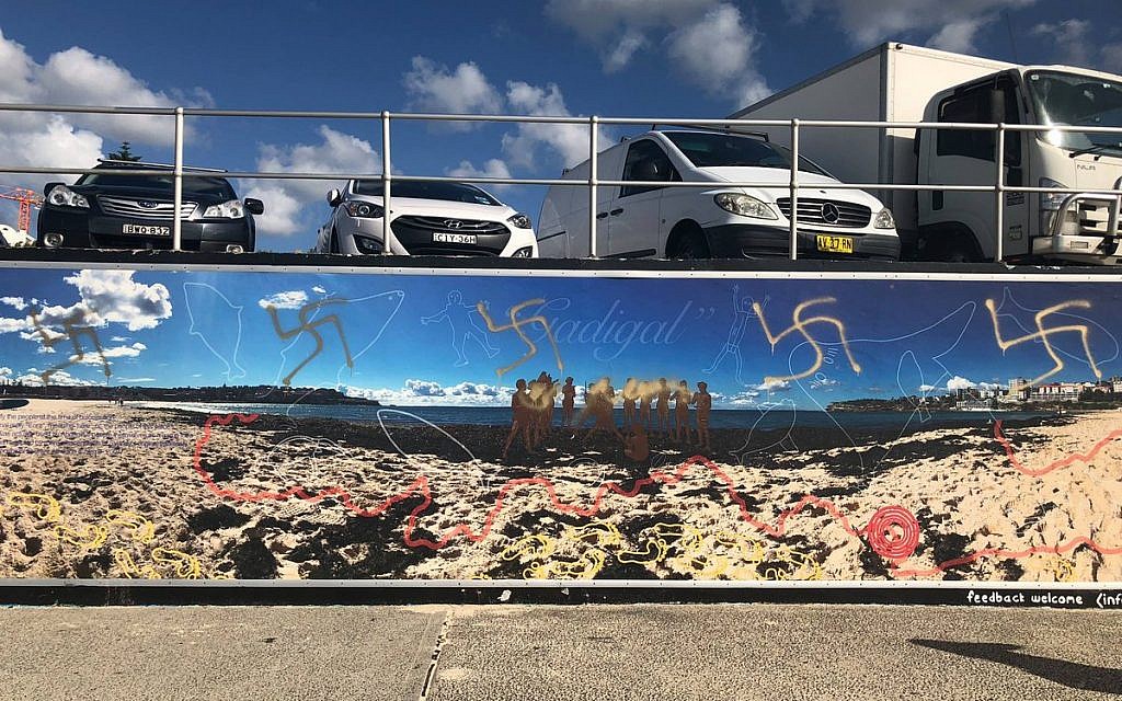 Some of the 20 swastikas discovered on Bondi Beach (Twitter)