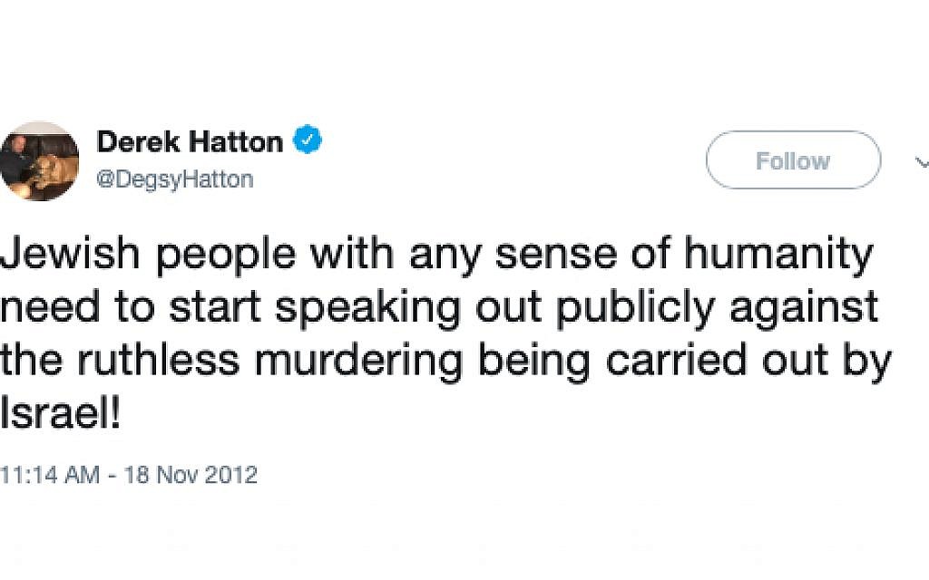 Controversial tweet sent by Derek Hatton