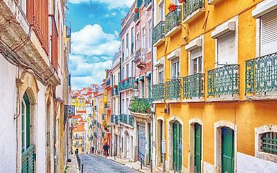 Lisbon, Portugal with colourful traditional houses