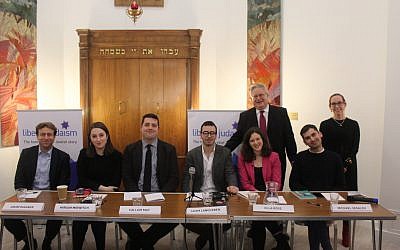 The panel hosted by Liberal Judaism, with Liberal Judaism and Charley Baginsky standing