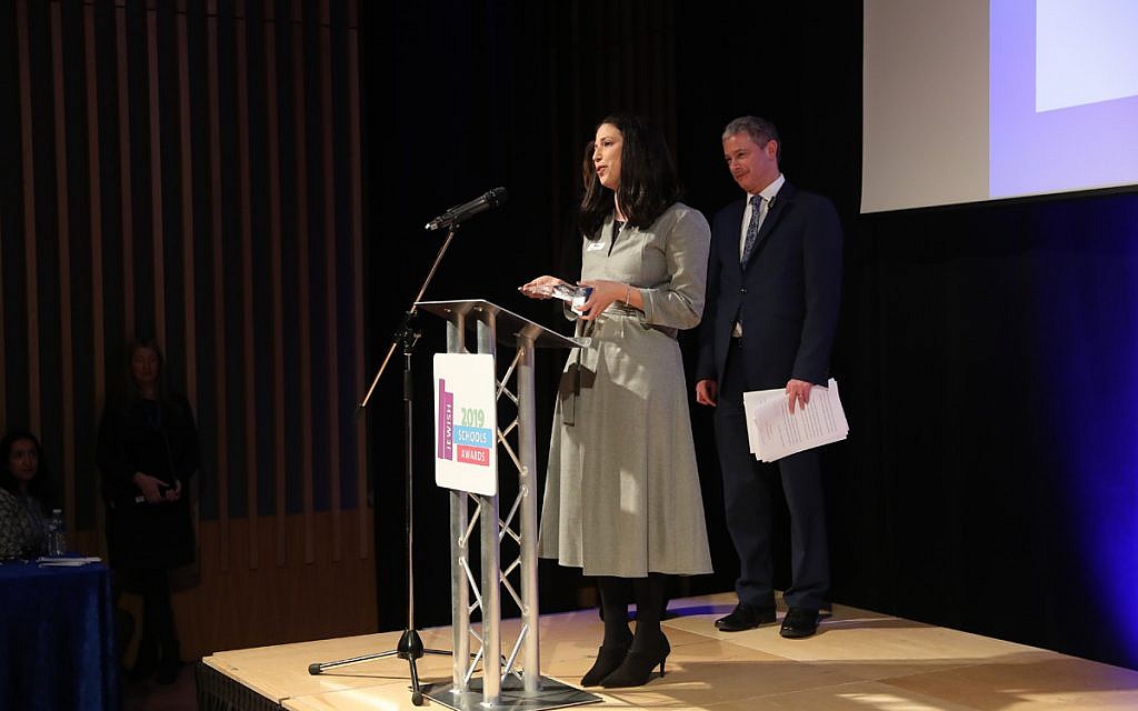 Dina Jacobson of Yavneh College presented with the prize for Facilitating Student Responsibility in secondary schools (Marc Morris Photography)