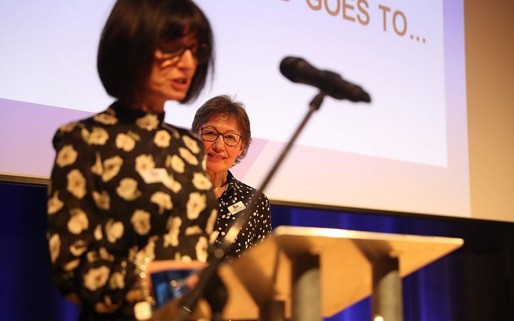 Suzanne Singer of Mathilda Marks-Kennedy Jewish Primary School and Mrs Nichole Craig of Akiva win the Outstanding Practice in Foundation Stage award!at the Jewish Schools Awards (Marc Morris Photography)