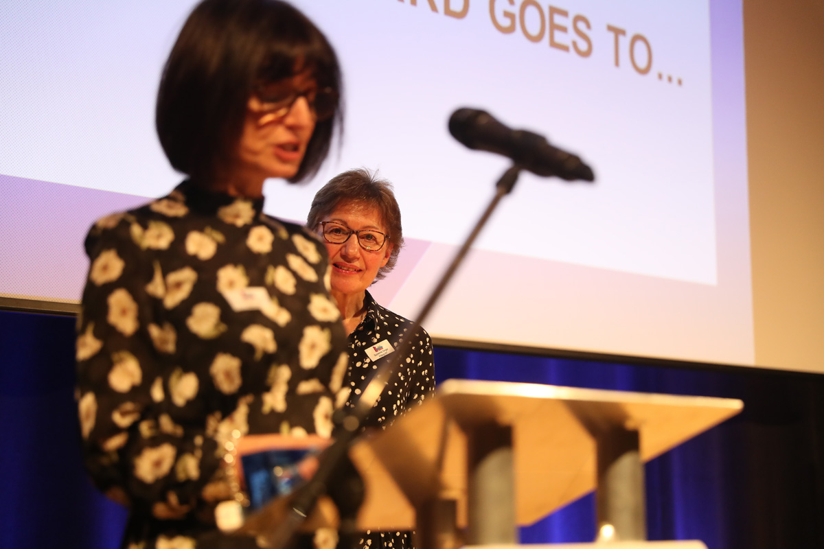 Suzanne Singer of Mathilda Marks-Kennedy Jewish Primary School and Mrs Nichole Craig of Akiva win the Outstanding Practice in Foundation Stage award!at the Jewish Schools Awards (Marc Morris Photography)