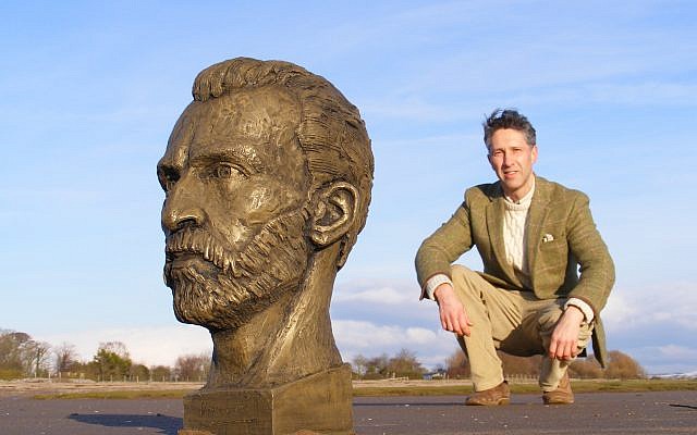 Anthony Padgett with the sculpture of Vincent Van Gogh to be displayed at the hospital in France where the Dutch painter was treated