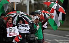 People take part in a Boycott the Eurovision in Israel protest organised by Palestinian rights campaigners at RTE Studios in Dublin. PRESS ASSOCIATION Photo. Picture date: Friday March 8, 2019. See PA story IRISH Eurovision. Photo credit should read: Brian Lawless/PA Wire People take part in a Boycott the Eurovision in Israel protest organised by Palestinian rights campaigners at RTE Studios in Dublin. PRESS ASSOCIATION Photo. Picture date: Friday March 8, 2019. See PA story IRISH Eurovision. Photo credit should read: Brian Lawless/PA Wire