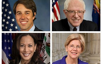 Top: Beto O'Rourke and Bernie Sanders. Bottom: Kamala Harris and Elizabeth Warren