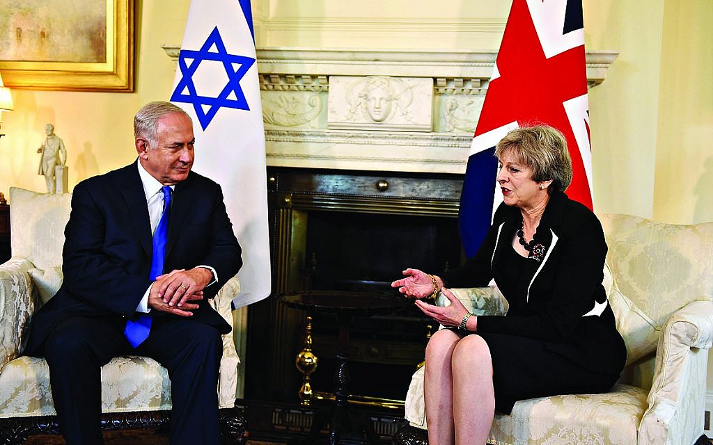 Prime Minister Theresa May with Israeli Prime Minister Benjamin Netanyahu at a meeting in 10 Downing St, London.