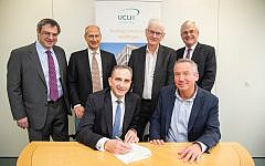 The back row, From left to right Elie Dangoor, David Dangoor, Professor Geoff Bellingan, medical director, surgery and cancer, Philip Brading, chief executive, UCLH Charity (end, back). Professor Marcel Levi, UCLH NHS Foundation Trust (front), Michael Dangoor, (front left). (Photographer: Adam Scott) The back row, From left to right Elie Dangoor, David Dangoor, Professor Geoff Bellingan, medical director, surgery and cancer, Philip Brading, chief executive, UCLH Charity (end, back). Professor Marcel Levi, UCLH NHS Foundation Trust (front), Michael Dangoor, (front left). (Photographer: Adam Scott)
