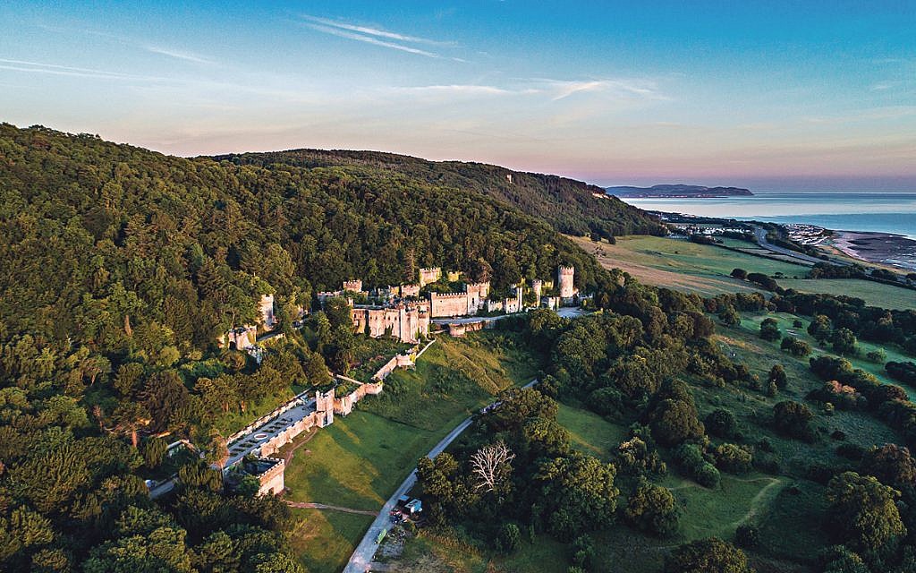 The Grade 1 listed Gwrych Castle in Abergele from the air