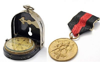 A compass manufactured by Bezard/Gotthilf Lufft, said to have been used by Schindler and his wife Emilie while fleeing Russian troops in 1945 and a 1938 Sudetenland Medal awarded to Schindler, who had aided in the annexation and occupation of the Sudetenland as a spy for the German government