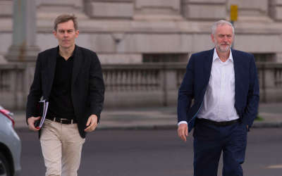 Seamas Milne and Jeremy Corbyn. Milne denies having leaked the document