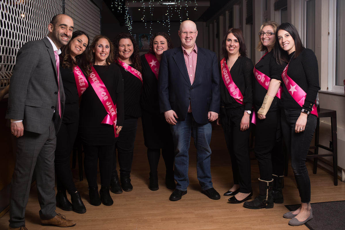 Matt Lucas (centre) at Jokes for Jake at Elstree Studios. 
(Credit: Blake Ezra Photography Ltd)