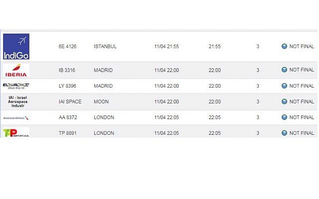 Ben Gurion Airport's online flights timetable on Israeli Airports Authority website