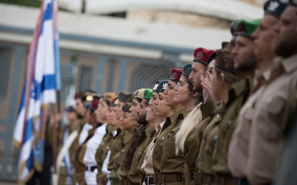 Israeli soldiers stand during an event for outstanding soldiers as part of Israel's 71st Independence Day celebrations, at the President's residence in Jerusalem on May 9, 2019.  Photo by: JINIPIX