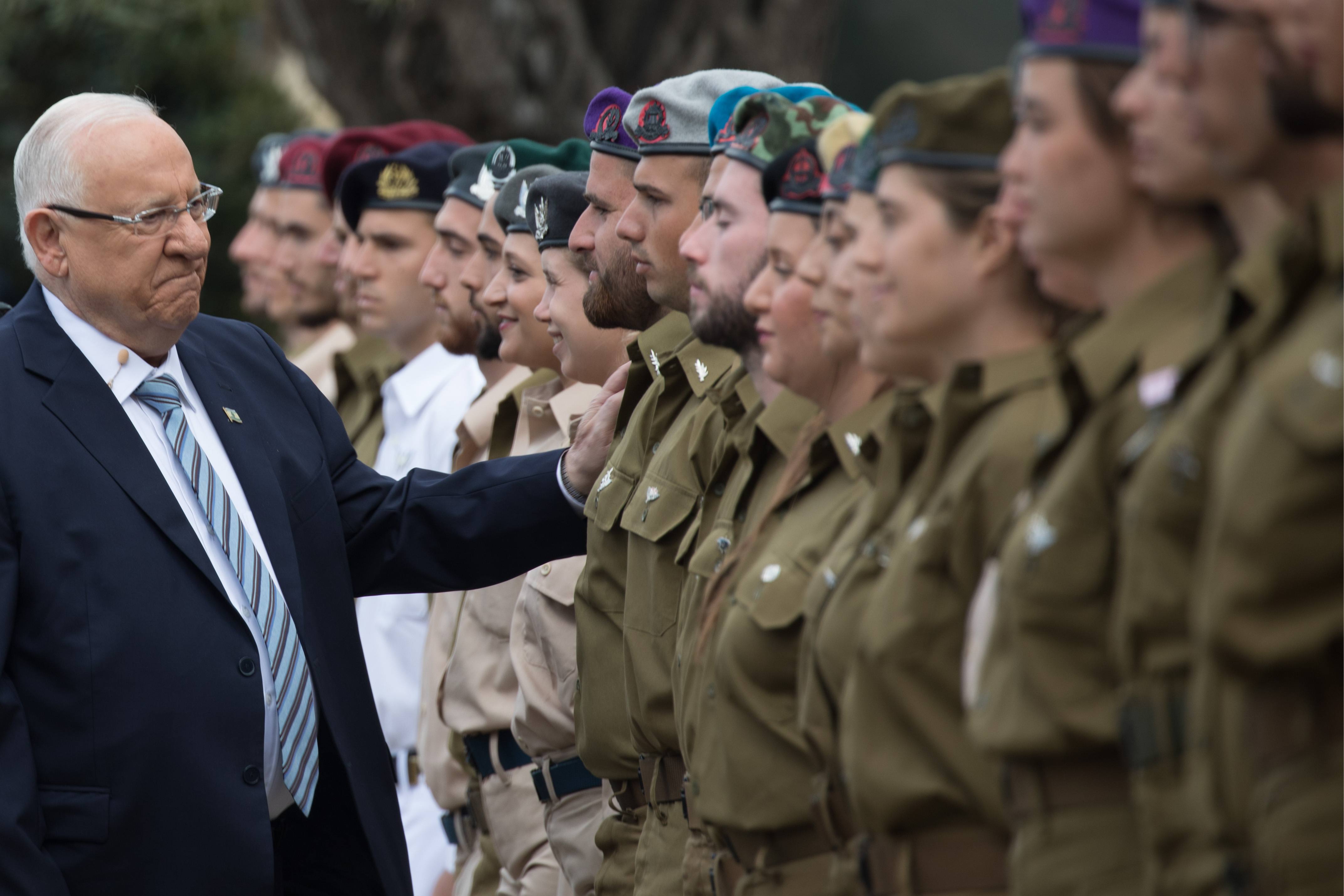 Israeli President Reuven Rivlin during an event for outstanding soldiers as part of Israel's 71st Independence Day celebrations, at the President's residence in Jerusalem on May 9, 2019.  Photo by: JINIPIX