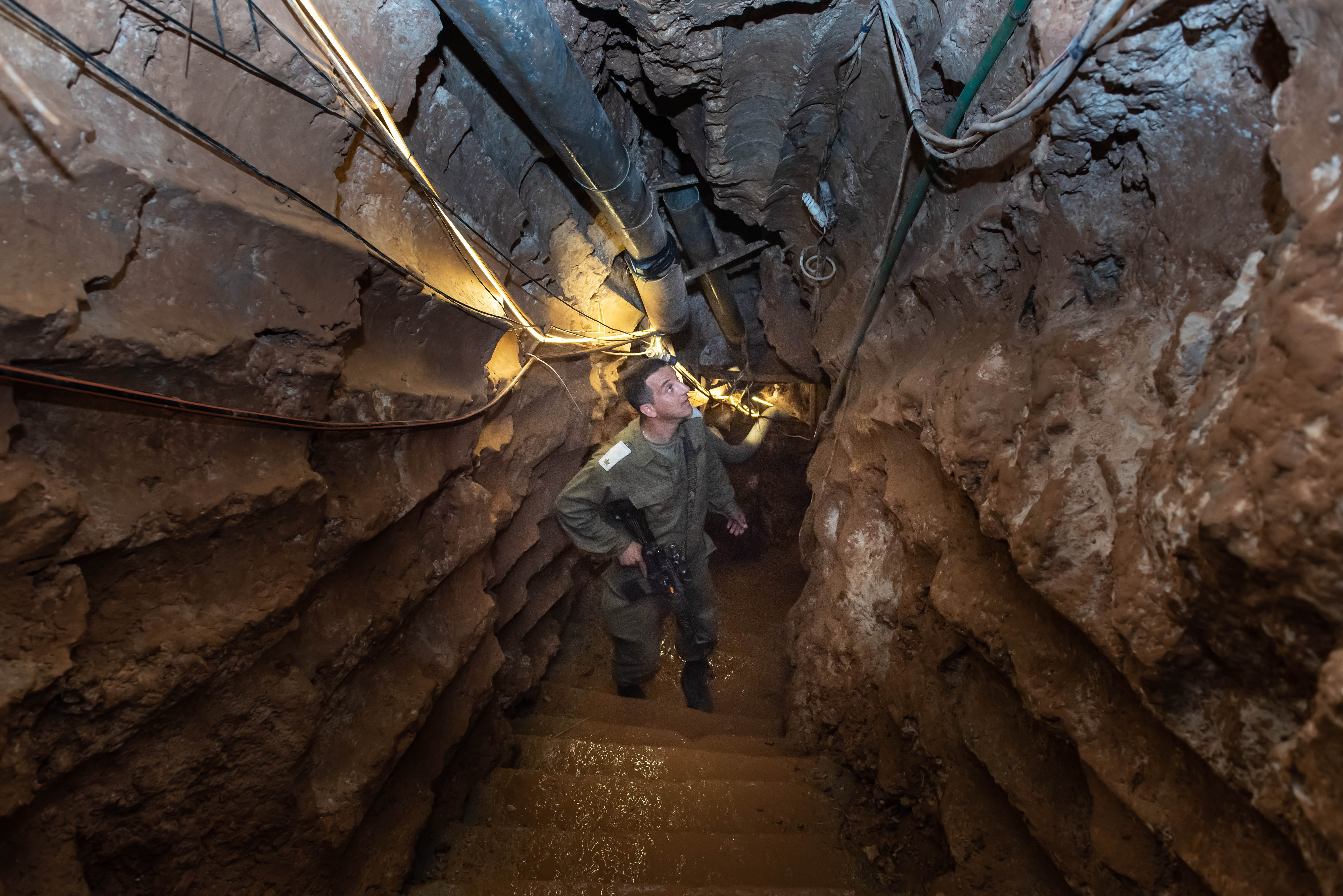 An Israeli soldier stands at a Hezbollah tunnel that crosses from Lebanon to Israel, on the border between Israel and Lebanon in northern Israel, on May 29, 2019. Photo by: Ayal Margolin-JINIPIX