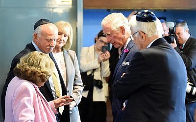 The Prince of Wales talks to Ruth Kohner, 82, who was part of the Kindertransport in 1939  during a visit to Belfast Synagogue on the second day of the Royal couple's visit to Northern Ireland.  Photo credit: Joe Giddens/PA Wire