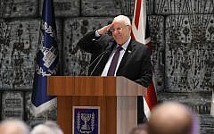 Israel's president Reuven Rivlin saltes members the Veteran Games teams. Israel's president Reuven Rivlin saltes members the Veteran Games teams.