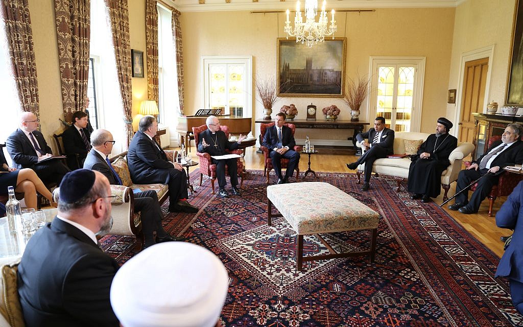 US Secretary of State Mike Pompeo with Archbishop of Canterbury Justin Welby, Chief Rabbi Ephraim Mirvis and other religious leaders