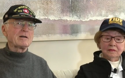 Sophie Tajch Klisman, 89, greeted Doug Harvey, now 95, with a hug and thanked the 95-year-old for taking part in the liberation of the Salzwedel camp, telling him: “You gave me my life”. (Screenshot from video - clickondetroit.com)