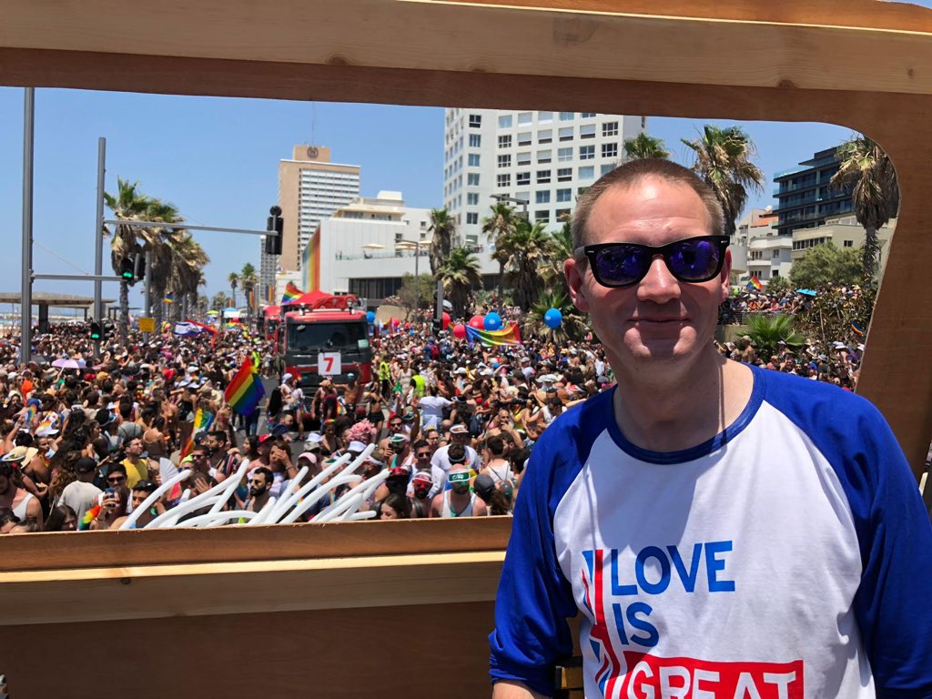 UK Envoy to Israel, Neil Wigan, celebrates Tel Aviv pride on his first day in the office