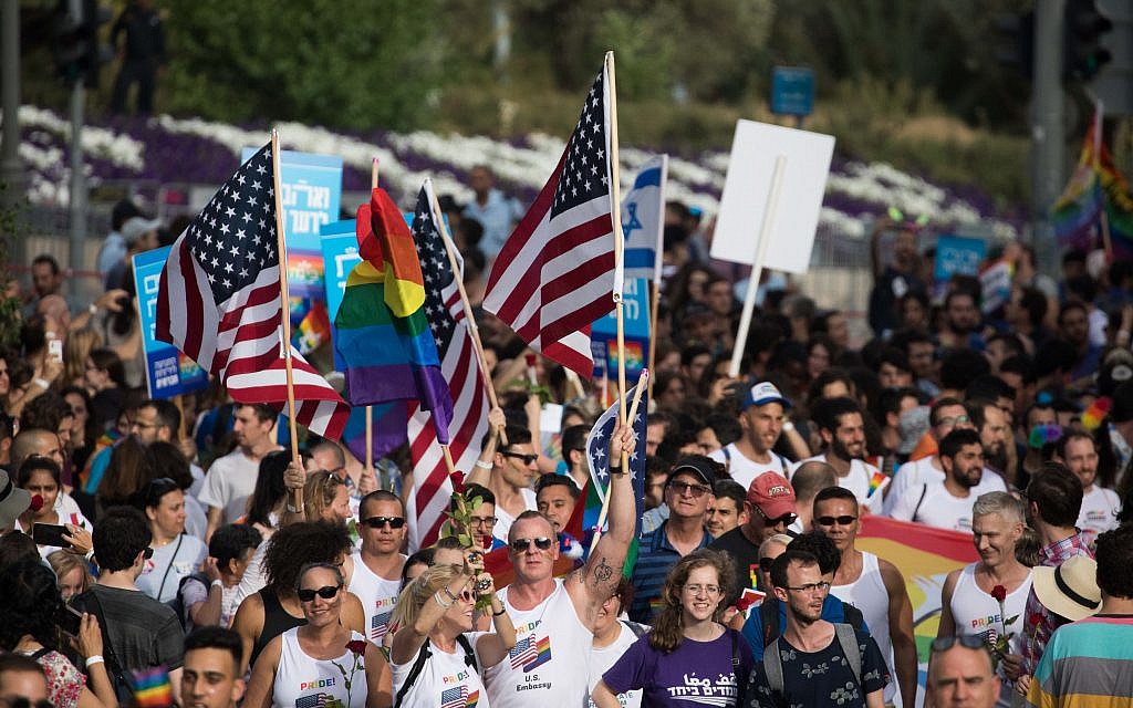 Members and sympathizers of the LGBTI (lesbian, gay, bisexual, transgender, and intersex) community participate in the annual Gay Pride parade in Jerusalem, Israel, 06 June 2019. Under heavy police security, thousands of people marched at the 18th Jerusalem March for pride and tolerance, this year's parade theme is "One Community - Many Faces" as marchers call for equality, security and freedom for the LGBT community. Photo by: JINIPIX Members and sympathizers of the LGBTI (lesbian, gay, bisexual, transgender, and intersex) community participate in the annual Gay Pride parade in Jerusalem, Israel, 06 June 2019. Under heavy police security, thousands of people marched at the 18th Jerusalem March for pride and tolerance, this year's parade theme is "One Community - Many Faces" as marchers call for equality, security and freedom for the LGBT community. Photo by: JINIPIX
