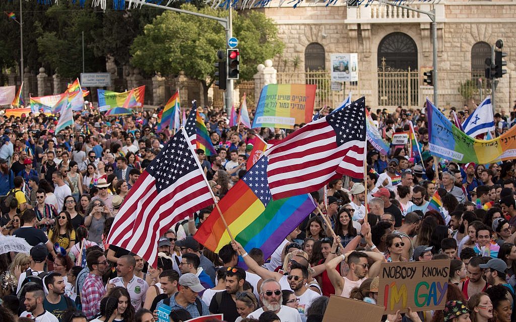 Members and sympathizers of the LGBTI (lesbian, gay, bisexual, transgender, and intersex) community participate in the annual Gay Pride parade in Jerusalem, Israel, 06 June 2019. Under heavy police security, thousands of people marched at the 18th Jerusalem March for pride and tolerance, this year's parade theme is "One Community - Many Faces" as marchers call for equality, security and freedom for the LGBT community. Photo by: JINIPIX Members and sympathizers of the LGBTI (lesbian, gay, bisexual, transgender, and intersex) community participate in the annual Gay Pride parade in Jerusalem, Israel, 06 June 2019. Under heavy police security, thousands of people marched at the 18th Jerusalem March for pride and tolerance, this year's parade theme is "One Community - Many Faces" as marchers call for equality, security and freedom for the LGBT community. Photo by: JINIPIX