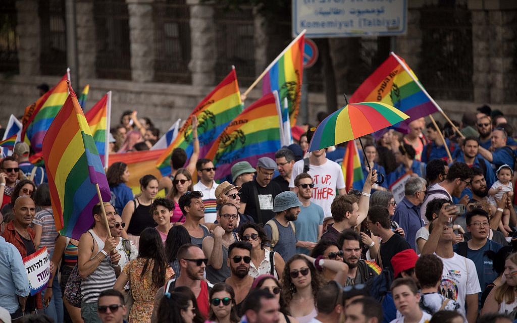 Members and sympathizers of the LGBTI (lesbian, gay, bisexual, transgender, and intersex) community participate in the annual Gay Pride parade in Jerusalem, Israel, 06 June 2019. Under heavy police security, thousands of people marched at the 18th Jerusalem March for pride and tolerance, this year's parade theme is "One Community - Many Faces" as marchers call for equality, security and freedom for the LGBT community. Photo by: JINIPIX Members and sympathizers of the LGBTI (lesbian, gay, bisexual, transgender, and intersex) community participate in the annual Gay Pride parade in Jerusalem, Israel, 06 June 2019. Under heavy police security, thousands of people marched at the 18th Jerusalem March for pride and tolerance, this year's parade theme is "One Community - Many Faces" as marchers call for equality, security and freedom for the LGBT community. Photo by: JINIPIX