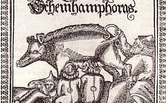 The Judensau at Wittenberg. (Wittenberger Judensau (Wolfgang Meissner 1596. Source: German wikipedia, original upload 18. Jun 2005 by de:Benutzer:Finanzer )
