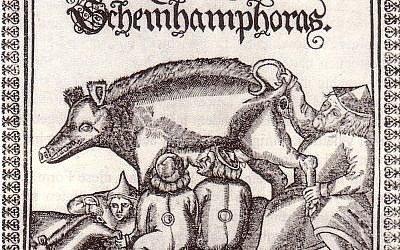 The Judensau at Wittenberg. (Wittenberger Judensau (Wolfgang Meissner 1596. Source: German wikipedia, original upload 18. Jun 2005 by de:Benutzer:Finanzer )
