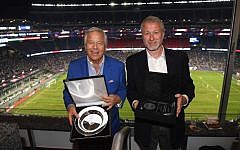 Robert Kraft (left) and Roman Abramovich (right) at the charity match in Boston to raise funds to fight antisemitism. Robert Kraft (left) and Roman Abramovich (right) at the charity match in Boston to raise funds to fight antisemitism.