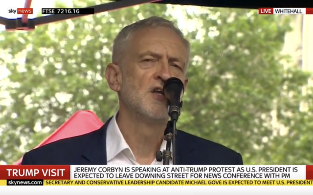 Jeremy Corbyn addressing the anti-Trump rally today