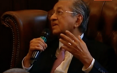 Mahathir Mohamad during his address to the Cambridge Union