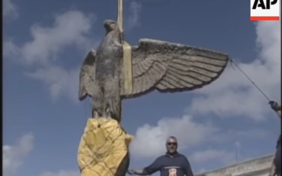 Screenshot from video, showing Nazi eagle after being salvaged. (https://www.youtube.com/watch?v=2ZH5Sot5hic)