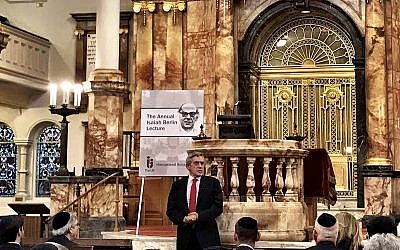 Gordon Brown addressing the  17th annual Isaiah Berlin Lecture (Credit: OfficeGSBrown on Twitter)