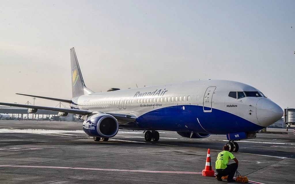 RwandAir flight in Tel Aviv in late June, after the airline launched its Tel Aviv route