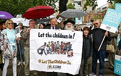 Lord Alf Dubs, Rabbi Gluck and representatives from the Jewish Council for Racial Equality at a demo in support of child refugee resettlement Credit: Dinendra Haria Lord Alf Dubs, Rabbi Gluck and representatives from the Jewish Council for Racial Equality at a demo in support of child refugee resettlement Credit: Dinendra Haria