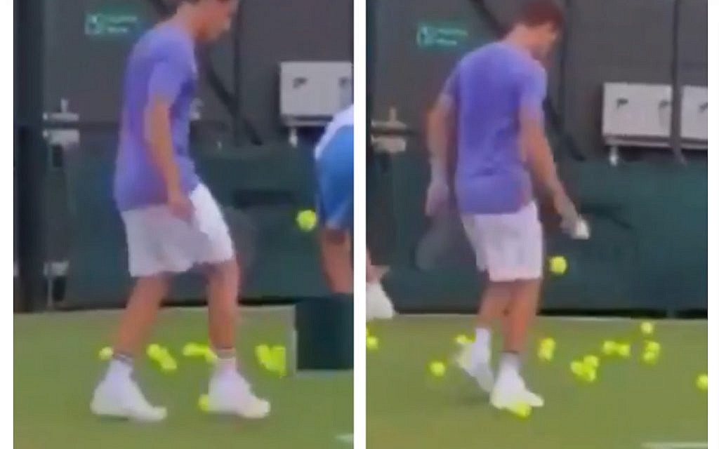 Diego Schwartzman doing kick-ups on court