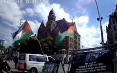 Screenshot from Twitter of the anti-Israel protest and counter-demo in Dam Square Screenshot from Twitter of the anti-Israel protest and counter-demo in Dam Square