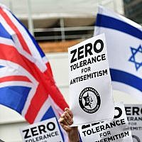 Antisemitism signs during a protest in 2019. (Dominic Lipinski/PA Wire)