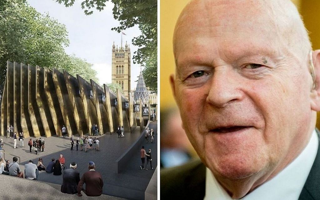 Front View of the chosen design for the Holocaust memorial left, Sir Ben Helfgott, right