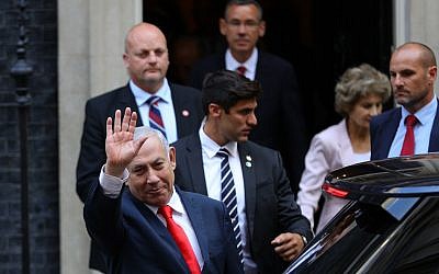 Prime Minister Netanyahu leaving 10 Downing Street, London after talks with then Prime Minister Boris Johnson in September 2019. (Photo credit: Aaron Chown/PA Wire)
