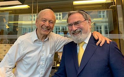 John Humphrys with former Chief Rabbi Lord Sacks following a recording of 'Thought for the Day'