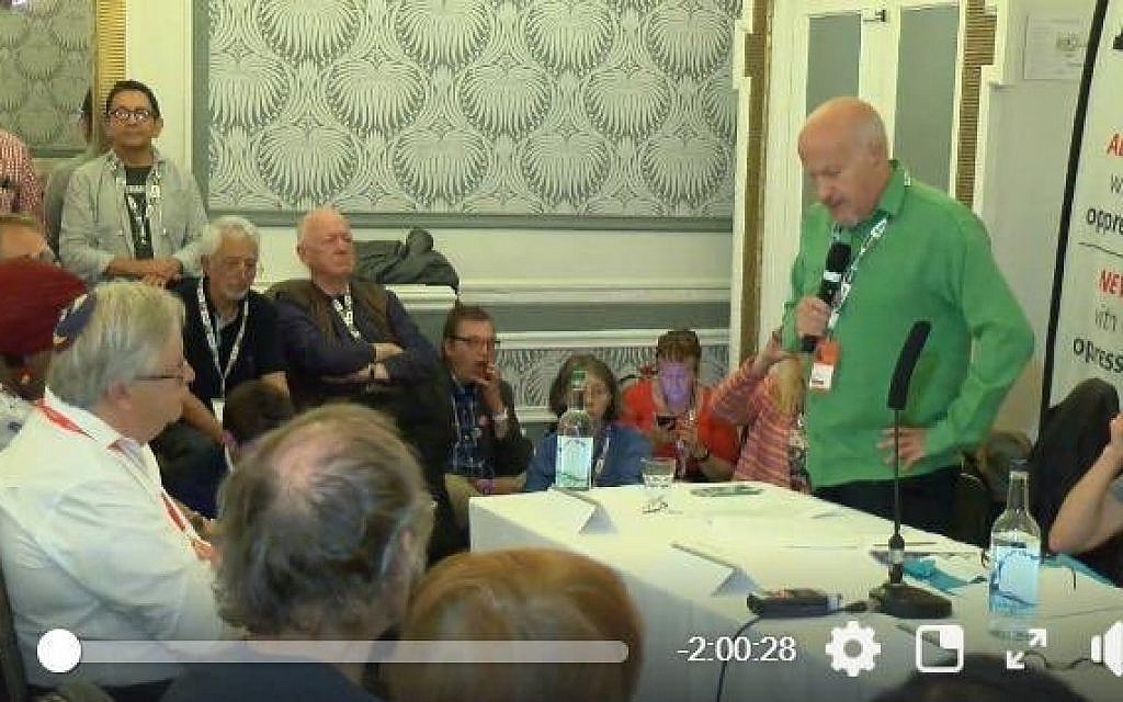 Rabbi Rich in the front row of the JVL meeting at the Labour conference.