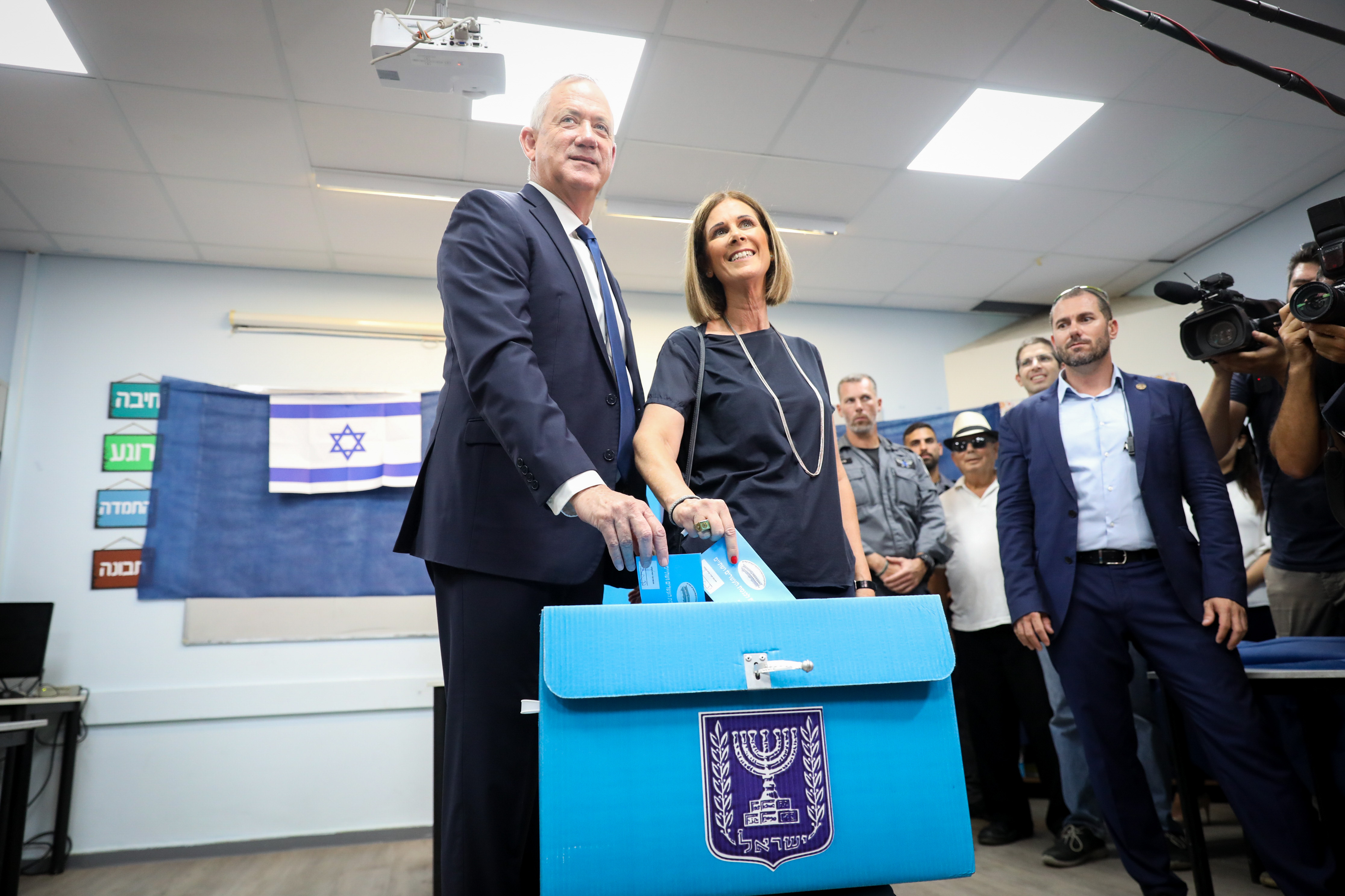 Benny Gantz, former Israeli Army Chief of Staff and chairman of the Blue and White Israeli centrist political alliance, arrives to cast his vote during the Israeli legislative elections, in Rosh Haayin, Israel, 17 September 2019. Photo by: JINIPIX