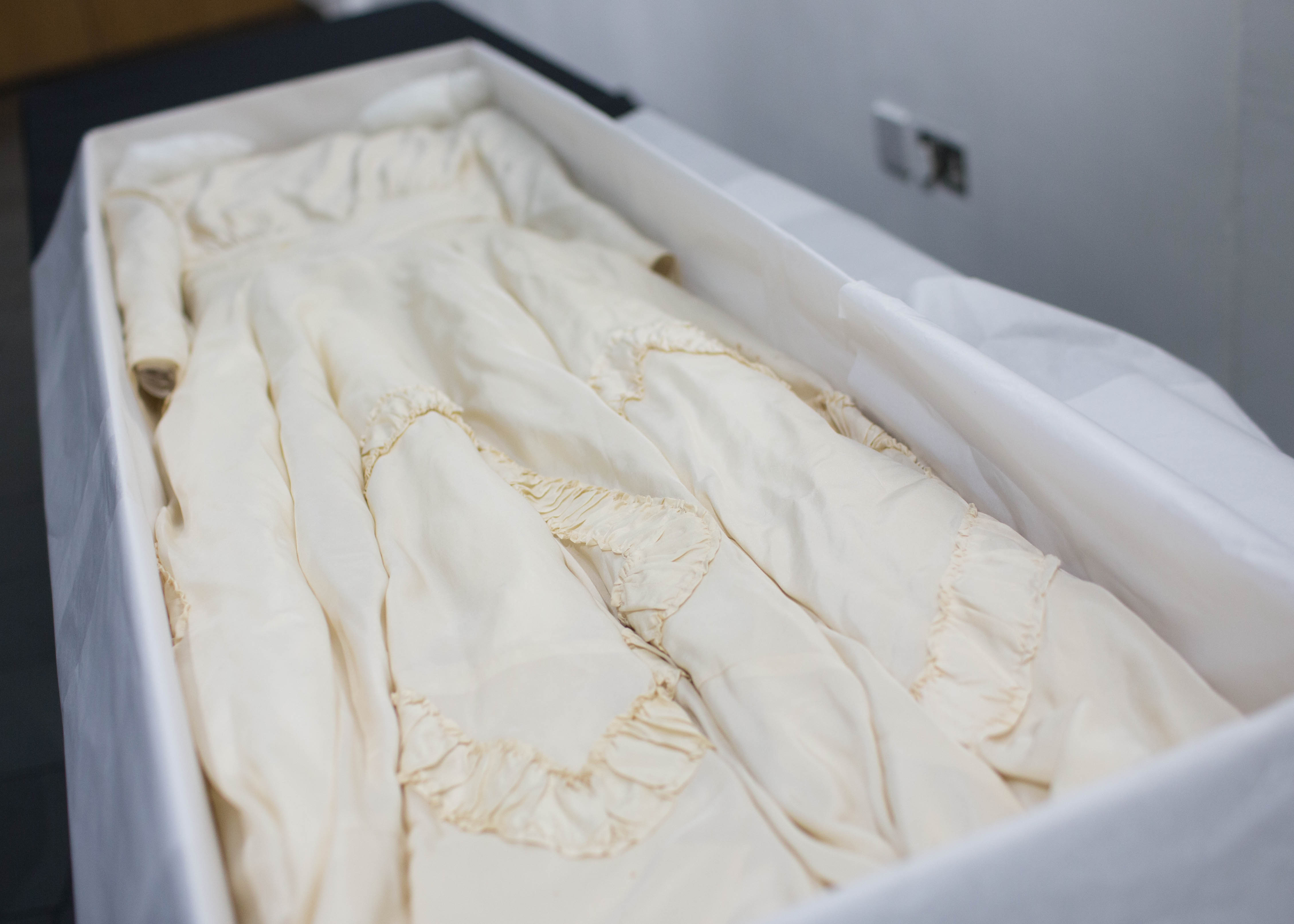 Gena Turgel's wedding dress, made from parachute silk (Credit: Daniel Morris)