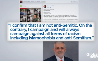 Hassan Guillet denying claims of antisemitism on Facebook (Screenshot from video on globalnews.ca)
